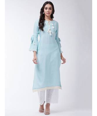 Blue Printed Cotton Straight Kurti Set 1