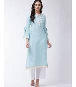 Blue Printed Cotton Straight Kurti Set