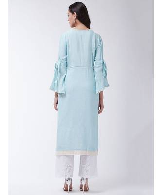 Blue Printed Cotton Straight Kurti Set 2