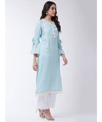 Blue Printed Cotton Straight Kurti Set 3