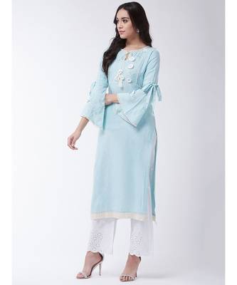 Blue Printed Cotton Straight Kurti Set 4