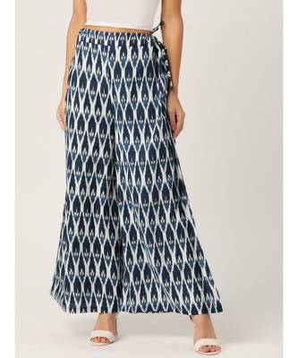 blue plain cotton relaxed fit trouser pant 1