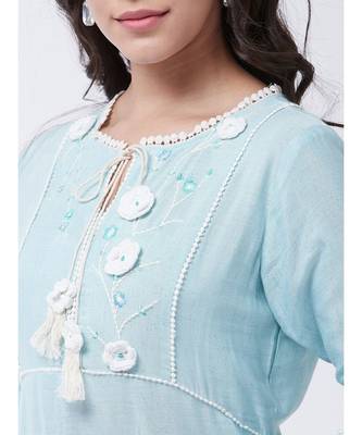 Blue Printed Cotton Straight Kurti Set 5