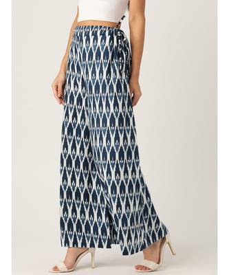blue plain cotton relaxed fit trouser pant 3