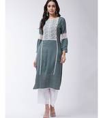 Grey Printed Cotton Straight Kurti Set