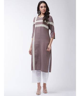Brown Printed Cotton Straight Kurti Set 1