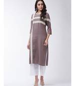 Brown Printed Cotton Straight Kurti Set