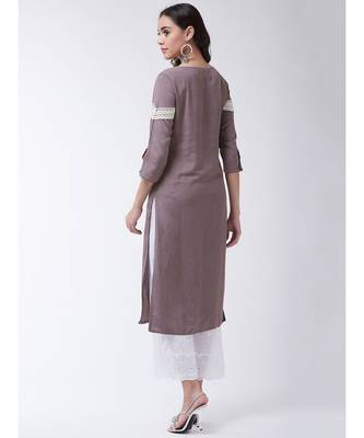Brown Printed Cotton Straight Kurti Set 2