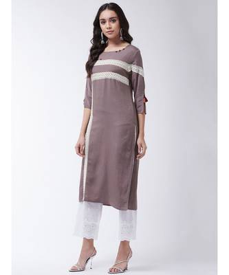 Brown Printed Cotton Straight Kurti Set 3