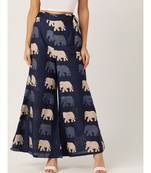 blue plain cotton relaxed fit trouser pant