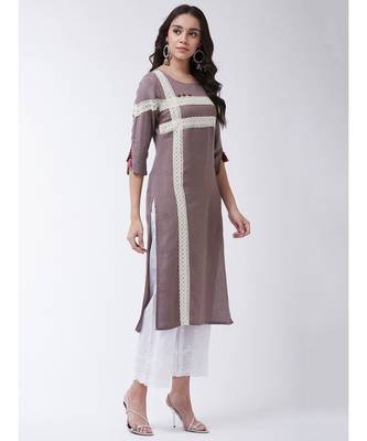 Brown Printed Cotton Straight Kurti Set 4