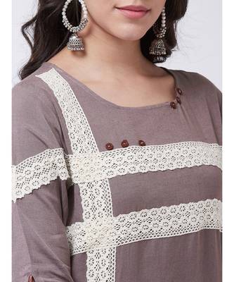 Brown Printed Cotton Straight Kurti Set 5