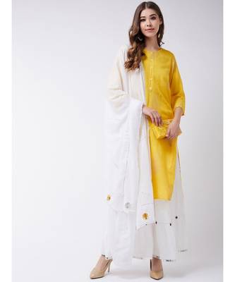 Yellow Printed Cotton A-Line Kurti Set 1