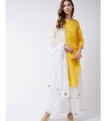 Yellow Printed Cotton A-Line Kurti Set