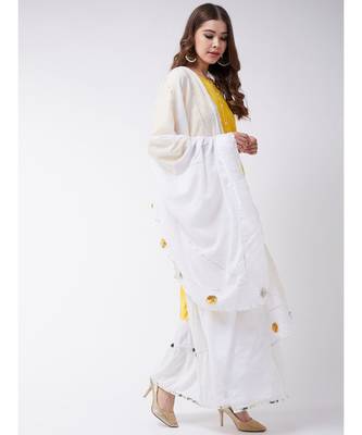 Yellow Printed Cotton A-Line Kurti Set 4