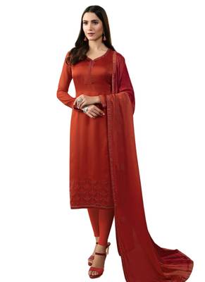 Orange Embelished Satin semi stitched sawlar with dupatta 1