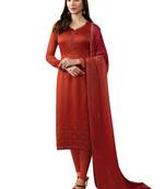 Orange Embelished Satin semi stitched sawlar with dupatta