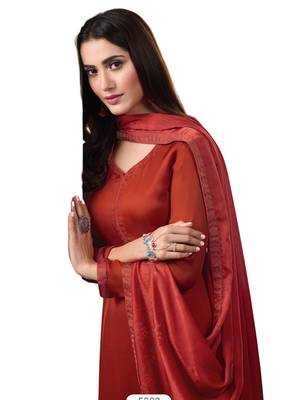 Orange Embelished Satin semi stitched sawlar with dupatta 2