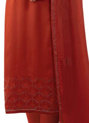 Orange Embelished Satin semi stitched sawlar with dupatta 3