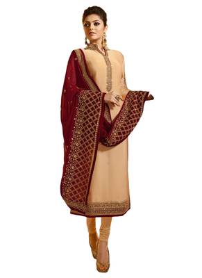 Peach Embroidered Georgette semi stitched sawlar with dupatta 1