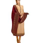 Peach Embroidered Georgette semi stitched sawlar with dupatta