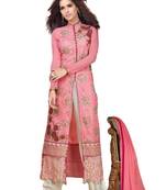 Pink Embroidered Georgette semi stitched sawlar with dupatta