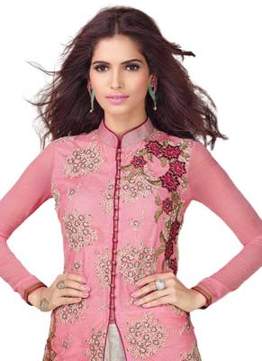 Pink Embroidered Georgette semi stitched sawlar with dupatta 2