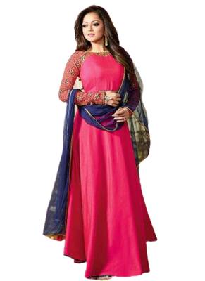 Pink Embroidered Dupion Silk semi stitched sawlar with dupatta 1
