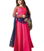 Pink Embroidered Dupion Silk semi stitched sawlar with dupatta