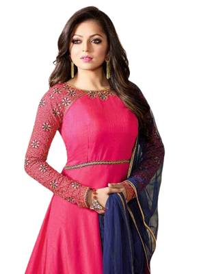 Pink Embroidered Dupion Silk semi stitched sawlar with dupatta 2