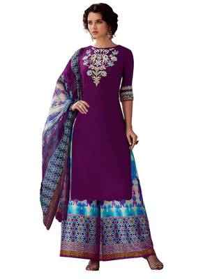 Purple Embroidered cotton semi stitched sawlar with dupatta 1