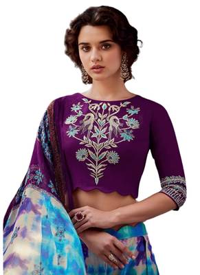 Purple Embroidered cotton semi stitched sawlar with dupatta 2