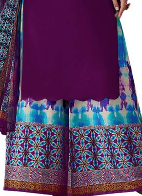 Purple Embroidered cotton semi stitched sawlar with dupatta 3