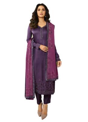 Purple Sequin Crepe semi stitched sawlar with dupatta 1