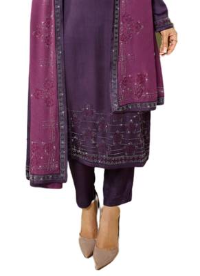 Purple Sequin Crepe semi stitched sawlar with dupatta 2