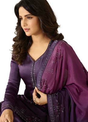 Purple Sequin Crepe semi stitched sawlar with dupatta 3