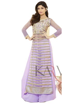 Purple Embroidered Net semi stitched sawlar with dupatta 1
