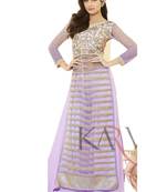 Purple Embroidered Net semi stitched sawlar with dupatta