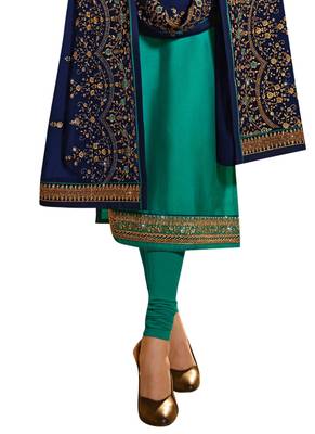 Turquoise Embroidered Georgette semi stitched sawlar with dupatta 2