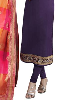 Violet Embroidered Satin semi stitched sawlar with dupatta 2