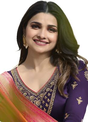 Violet Embroidered Satin semi stitched sawlar with dupatta 3