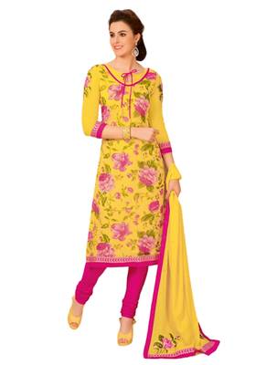 Yellow Printed Georgette semi stitched sawlar with dupatta 1