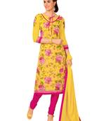 Yellow Printed Georgette semi stitched sawlar with dupatta