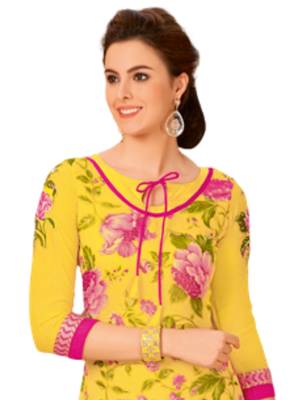 Yellow Printed Georgette semi stitched sawlar with dupatta 2