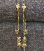Three Jhumki Style Kundan Beads Kashmiri Long Earrings Worn In Many Way