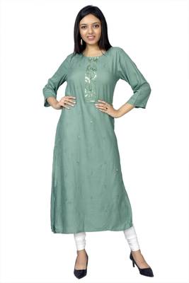 Green printed chanderi ethnic-kurtis 1