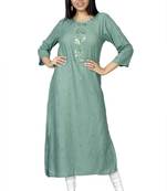Green printed chanderi ethnic-kurtis