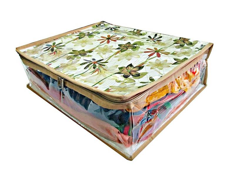 Atorakushon Flower Print Transparent Saree Cover,Wardrobe Organizer Regular Clothes Dress Protection cover Bag 1 pcs
