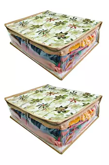Atorakushon Flower Print Transparent Saree Cover,Wardrobe Organizer Regular Clothes Dress Protection cover Bag 2pcs