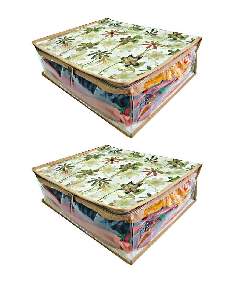 Atorakushon Flower Print Transparent Saree Cover,Wardrobe Organizer Regular Clothes Dress Protection cover Bag 2pcs